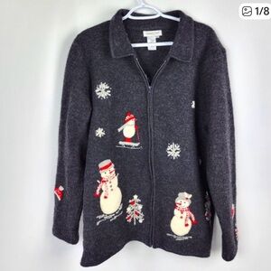 Coldwater Creek 100% Wool Holiday Zippered Jacket Sz XXL